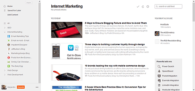 Screen shot of Feedly